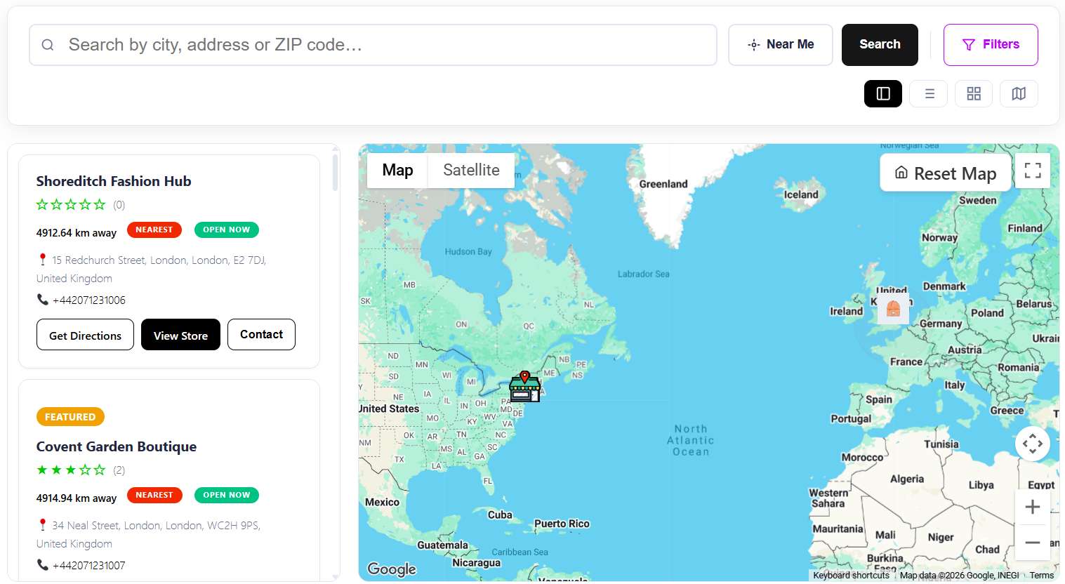 Default template demo - the store locator's default out-of-the-box layout