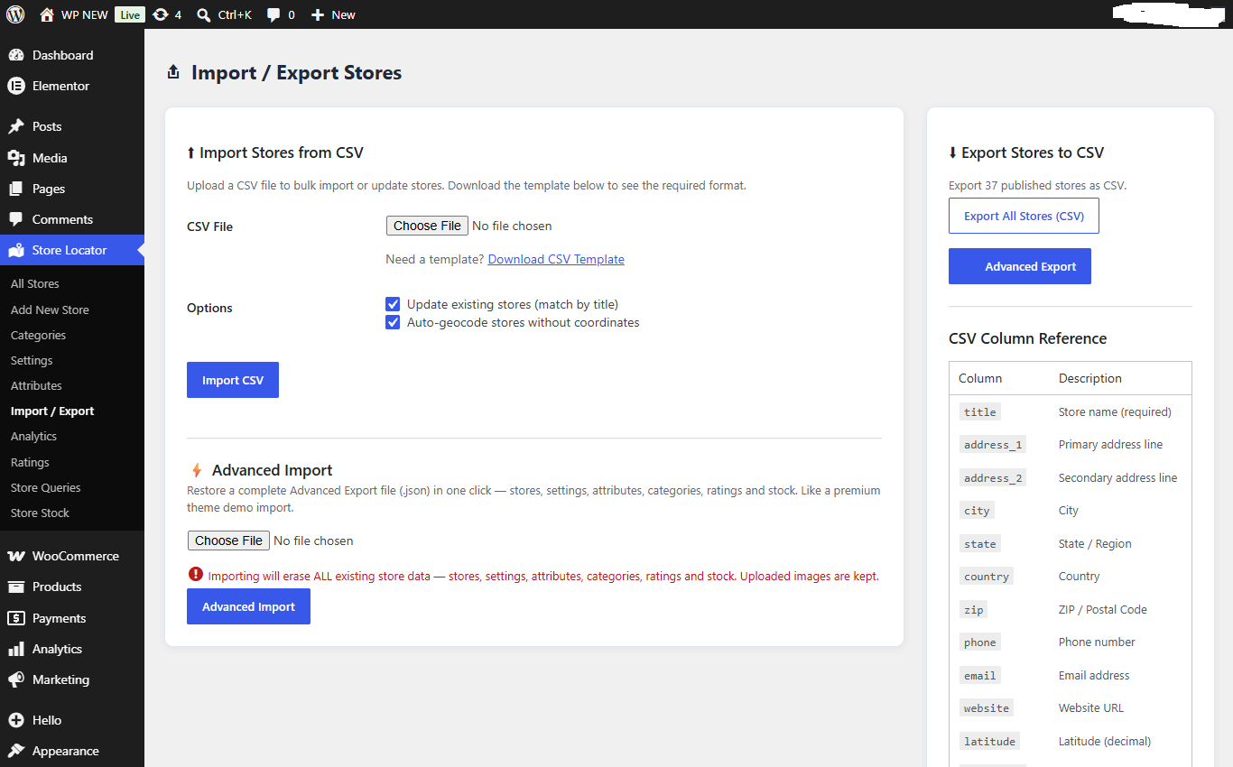 Advanced export options