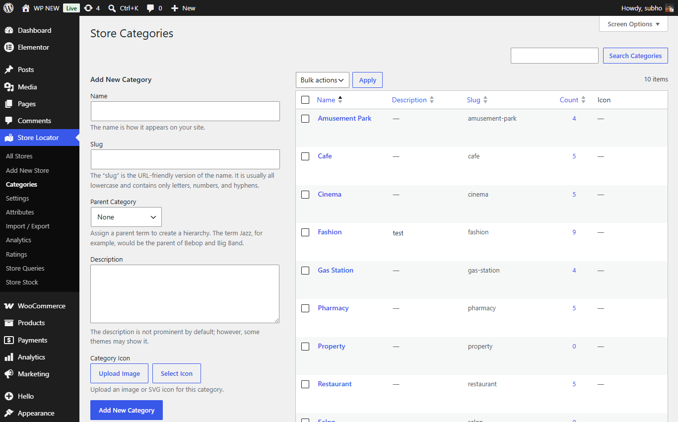 Store categories