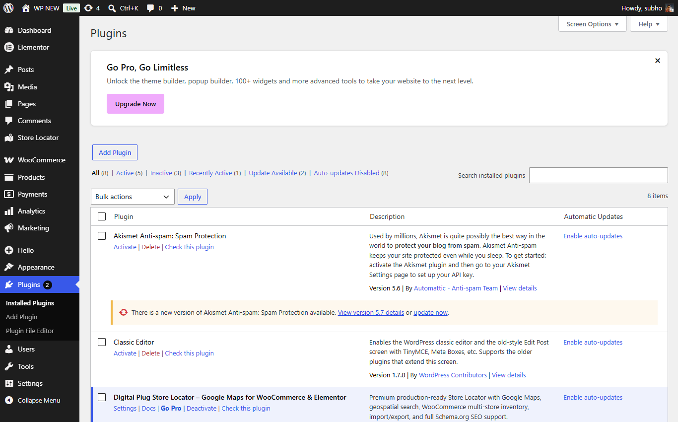Plugins page with both plugins active